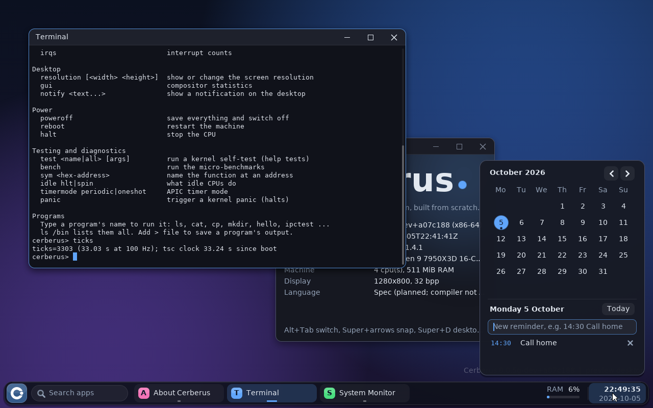 The calendar with a reminder, opened from the taskbar clock